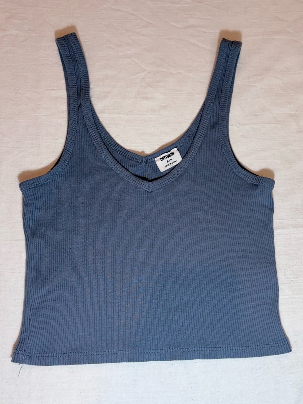 Cotton On Blue Ribbed V-Neck Crop Tank